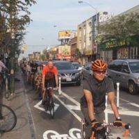 cyclists in new Bloor bike lanes