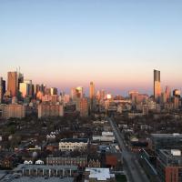 Toronto buildings with pink sky