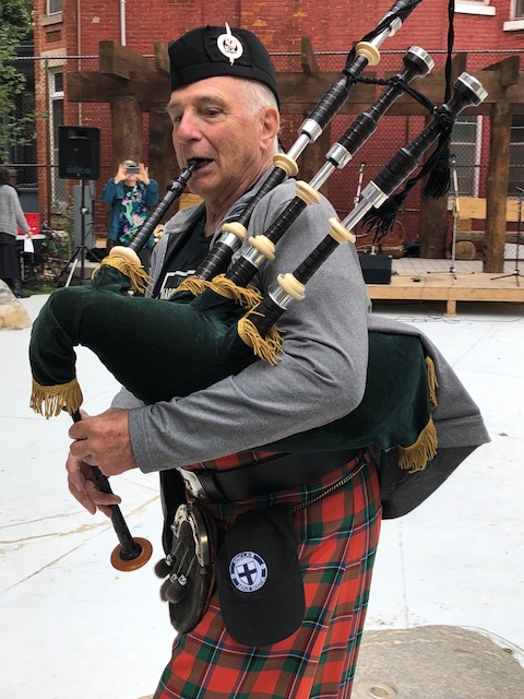 Gus Sinclair playing the pipes